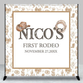 Aperturee - Aperturee Brown Cowboy First Rodeo Custom Name Birthday Backdrop